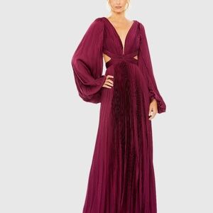 NWT Ieena for Mac Duggal Red Long Sleeve Pleated Charmeuse Cut Out Gown Size 8